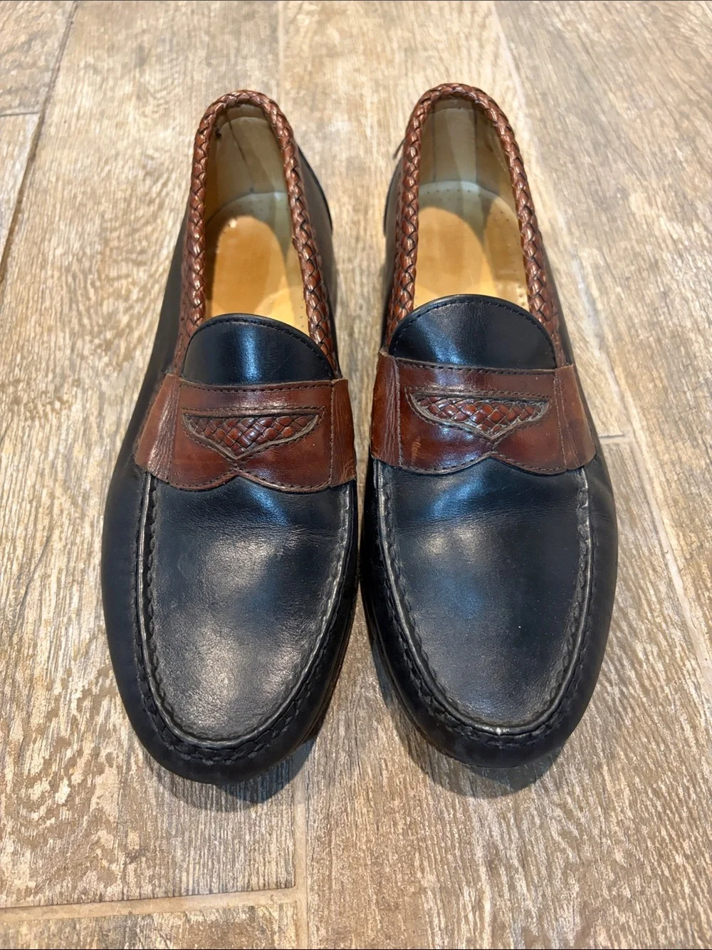 Allen Edmonds Black and Brown Leather Penny Loafers Men’s size 9.5 EEE